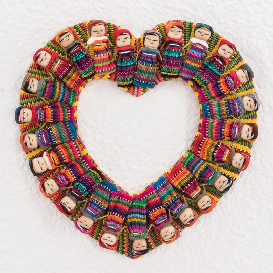 Quitapena Love Heart-Shaped Cotton Worry Doll Wreath from Guatemala