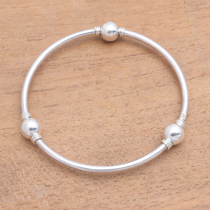 Round Trio Orb Motif Sterling Silver Bangle Bracelet from Bali