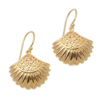 Gleaming Clam Shells Gold Plated Sterling Silver Clam Shell Dangle Earrings