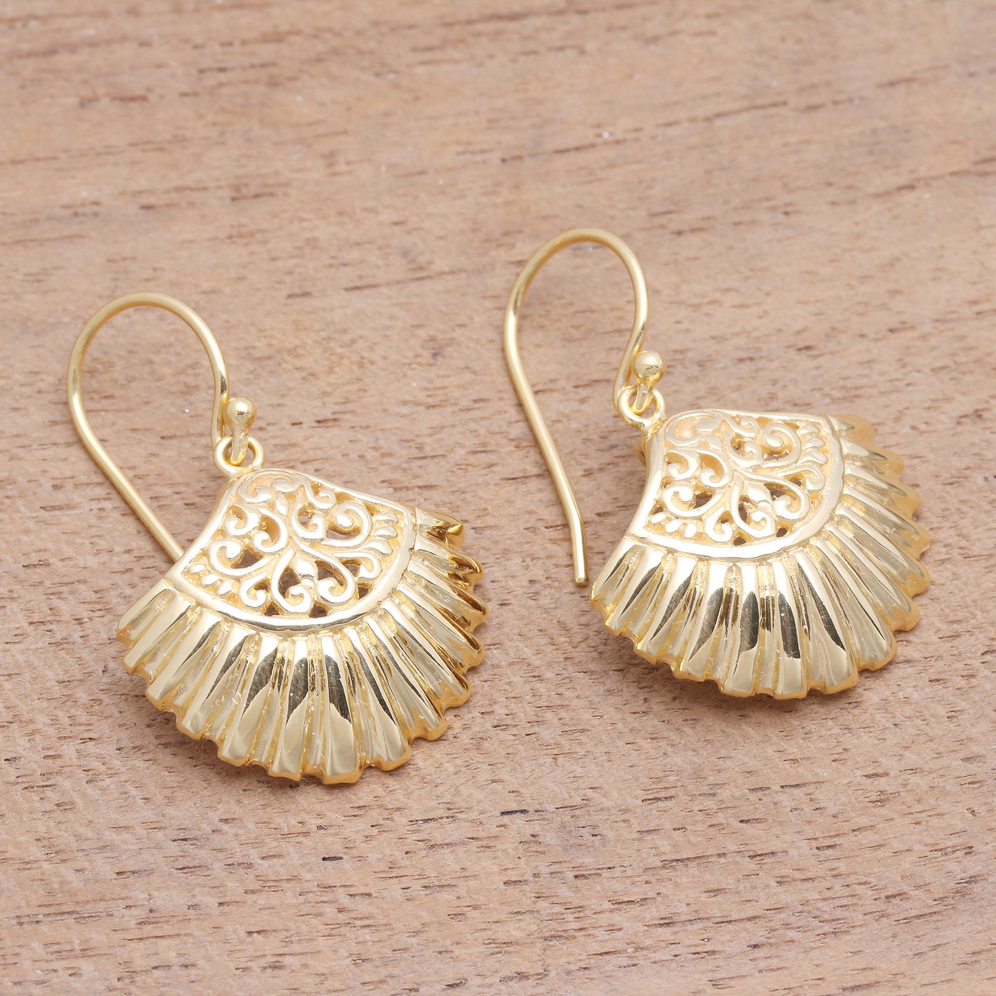 Gleaming Clam Shells Gold Plated Sterling Silver Clam Shell Dangle Earrings