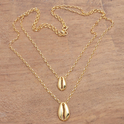 Cowry Shell Gold Plated Sterling Silver Cowry Shell Dangle Necklace