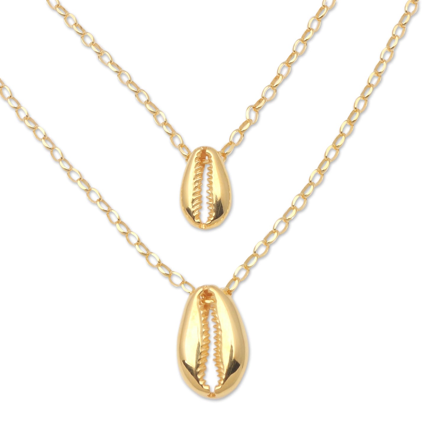 Cowry Shell Gold Plated Sterling Silver Cowry Shell Dangle Necklace