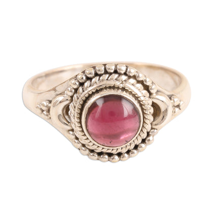 Gemstone Moon Garnet and Sterling Silver Cocktail Ring from India