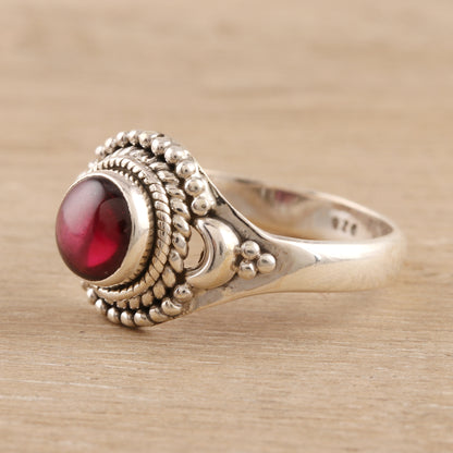 Gemstone Moon Garnet and Sterling Silver Cocktail Ring from India