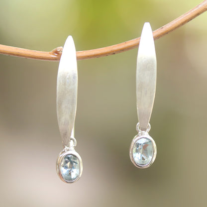 Elegant Ellipses Elliptical Blue Topaz Dangle Earrings from Bali