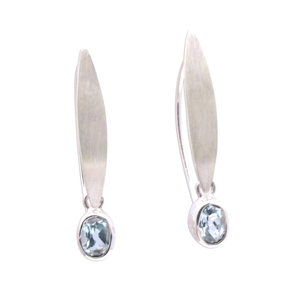 Elegant Ellipses Elliptical Blue Topaz Dangle Earrings from Bali