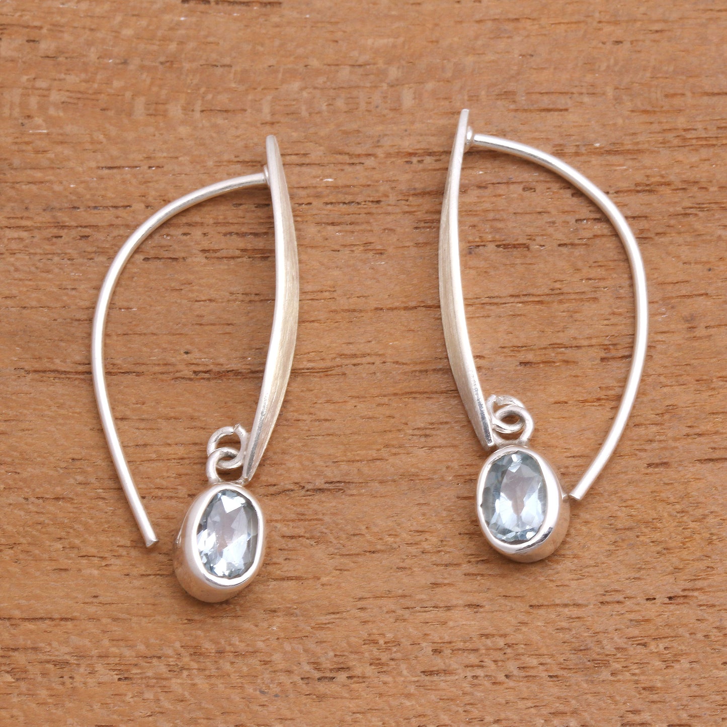 Elegant Ellipses Elliptical Blue Topaz Dangle Earrings from Bali