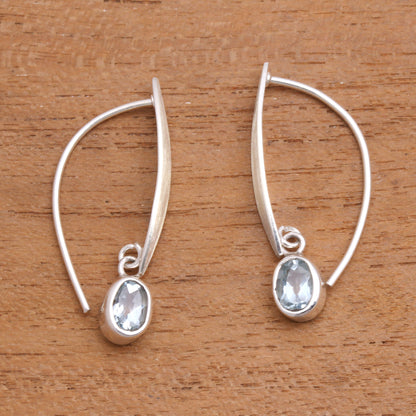 Elegant Ellipses Elliptical Blue Topaz Dangle Earrings from Bali