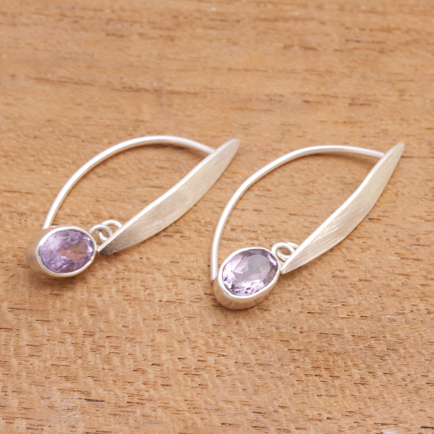 Elegant Ellipses Elliptical Amethyst Dangle Earrings from Bali