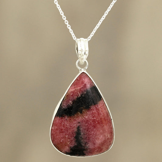 Calming Earth Natural Rhodonite Pendant Necklace from India