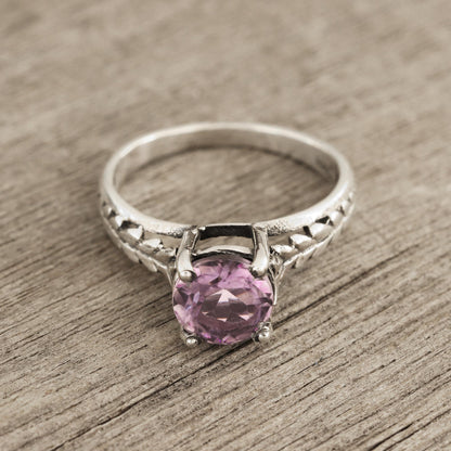 Sparkling Crown Faceted Amethyst Solitaire Ring Crafted in India