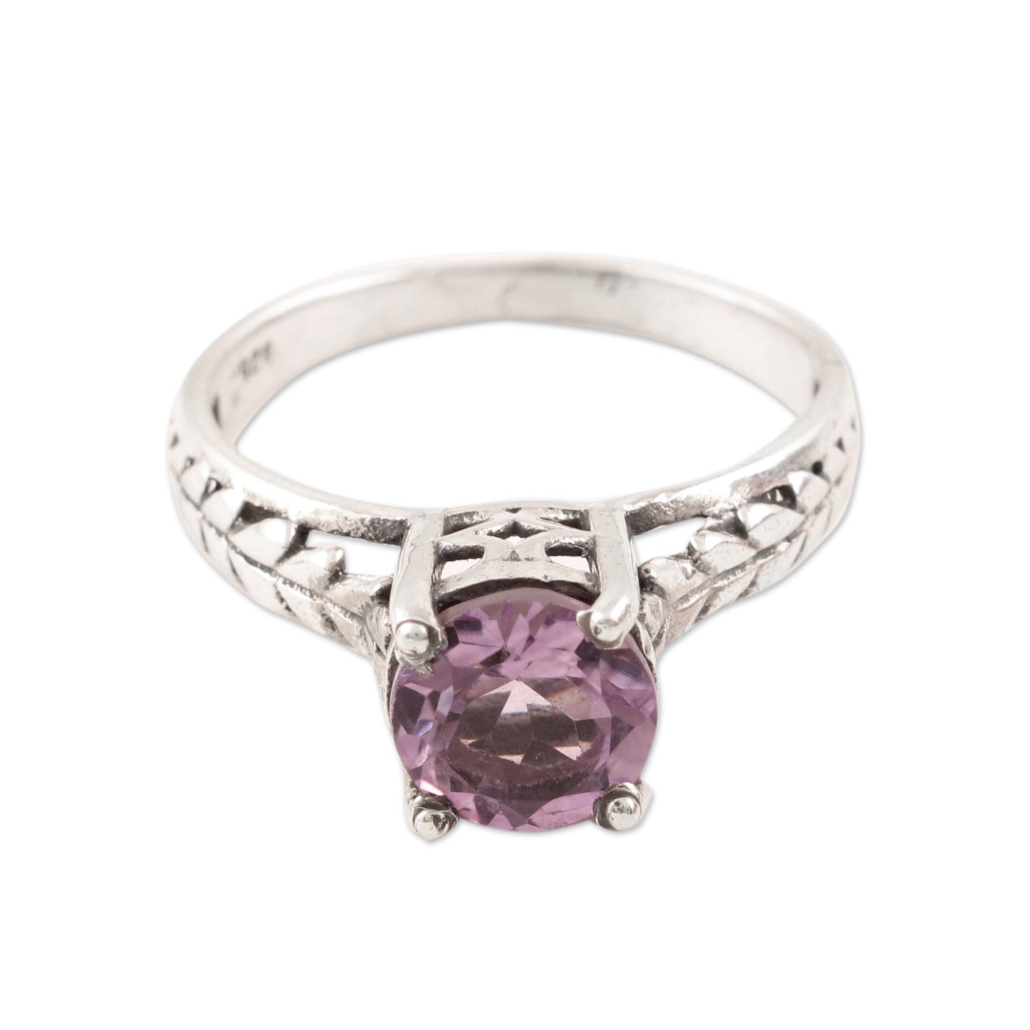 Sparkling Crown Faceted Amethyst Solitaire Ring Crafted in India