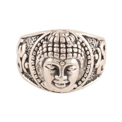 Meditating Buddha Sterling Silver Buddha Band Ring from India