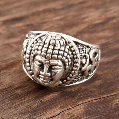 Meditating Buddha Sterling Silver Buddha Band Ring from India