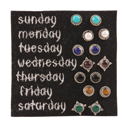 Everyday Pairs Handmade Multi-Gemstone Stud Earrings (Set of 7)