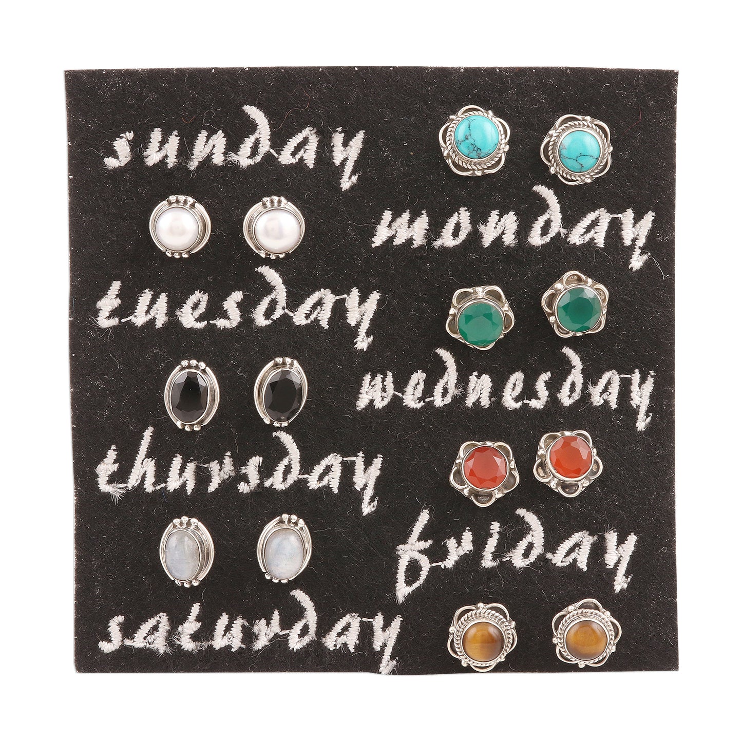 Everyday Pairs Artisan Crafted Multi-Gemstone Stud Earrings (Set of 7)