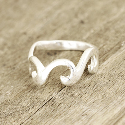 Waves and Style Wave Pattern Sterling Silver Band Ring Crafted in India