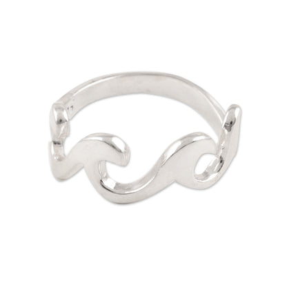 Waves and Style Wave Pattern Sterling Silver Band Ring Crafted in India