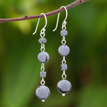 Grey Gleam Natural Hematite Dangle Earrings from Thailand