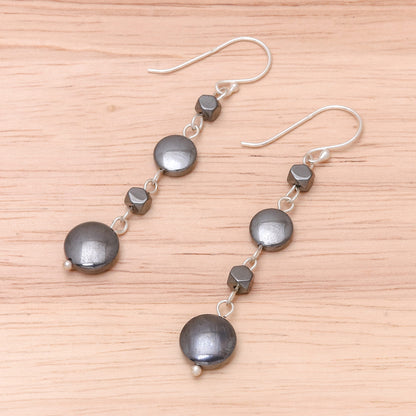 Grey Gleam Natural Hematite Dangle Earrings from Thailand