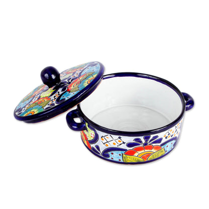 Raining Flowers Mexican Talavera Style Ceramic Tortilla Container and Lid