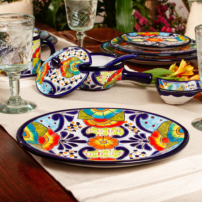 Raining Flowers Mexican Talavera Ceramic Oval Serving Plate