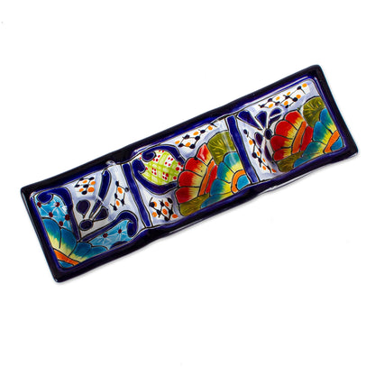 Raining Flowers Mexican Talavera Style Ceramic Triple Condiment Dish