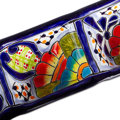 Raining Flowers Mexican Talavera Style Ceramic Triple Condiment Dish