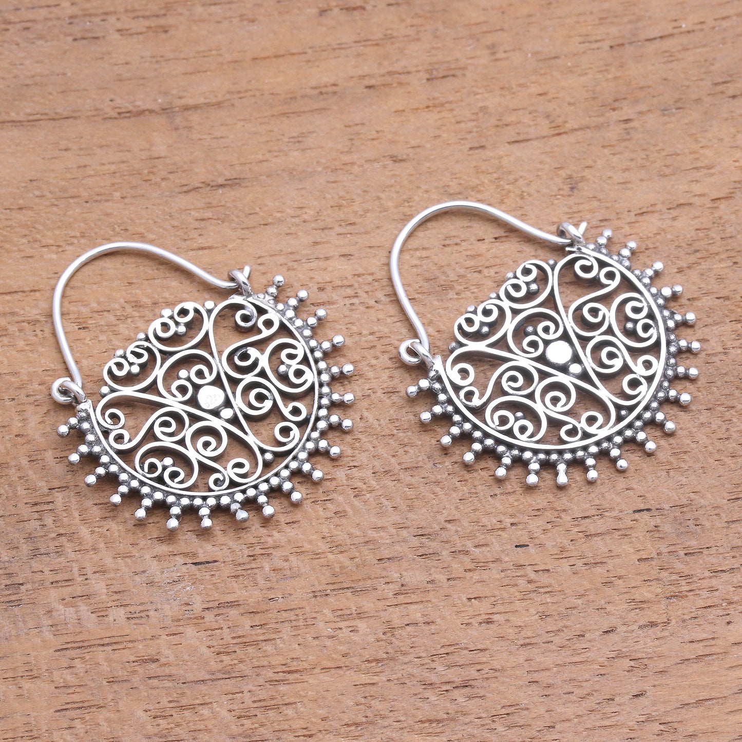 Balinese Delight Swirling Openwork Sterling Silver Hoop Earrings from Bali