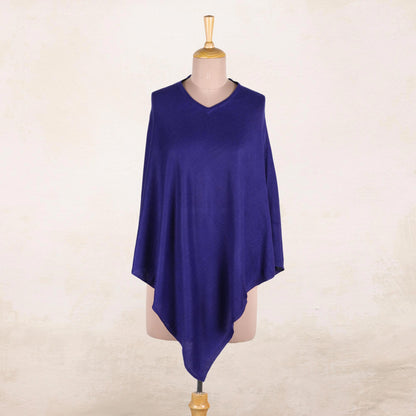Cobalt Blue Warmth Indian Cashmere Wool Knitted Cobalt Blue Poncho