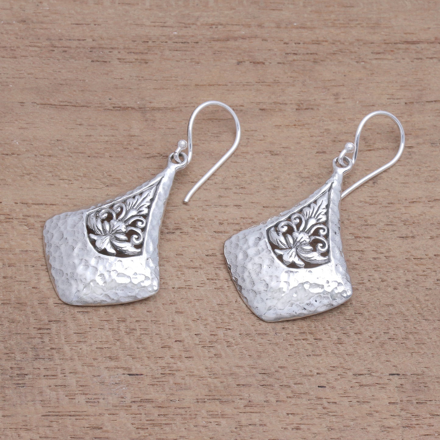 Floral Kites Kit-Shaped Sterling Silver Dangle Earrings from Bali