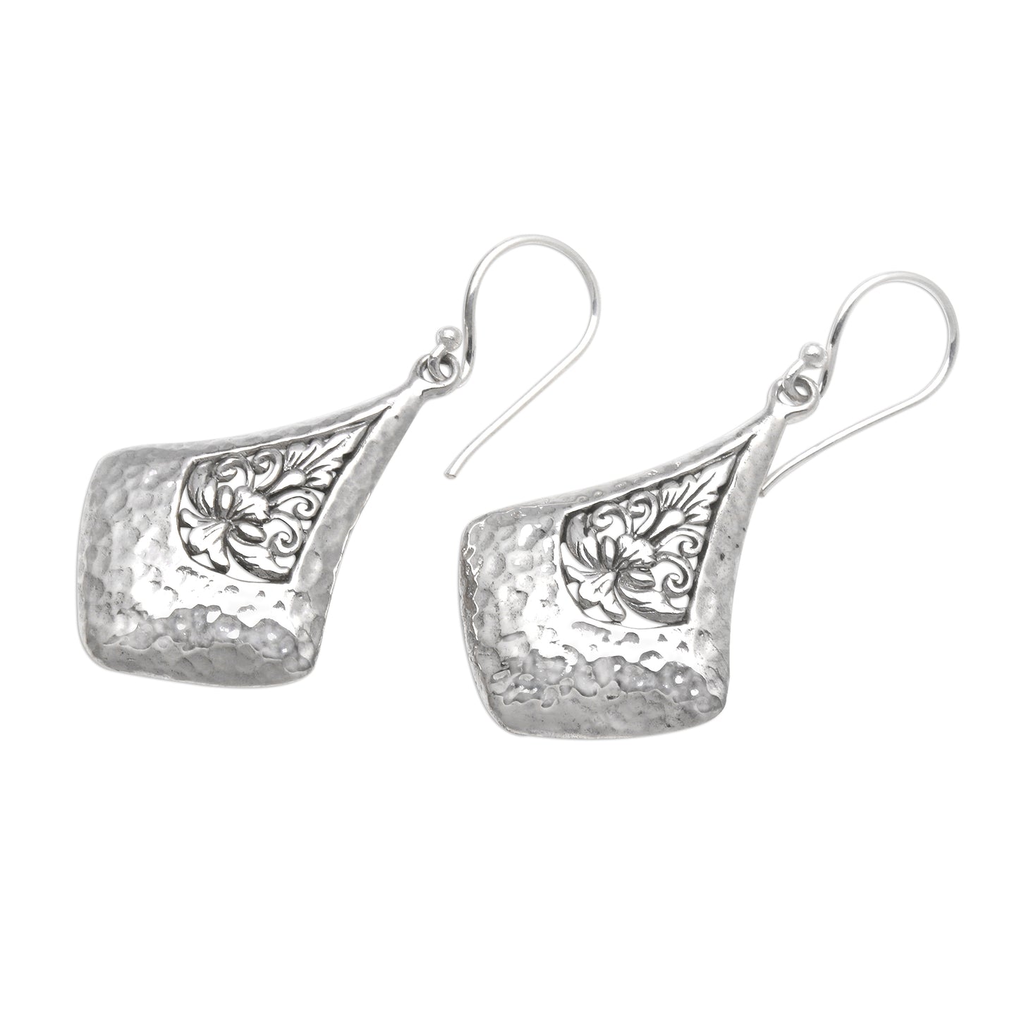 Floral Kites Kit-Shaped Sterling Silver Dangle Earrings from Bali