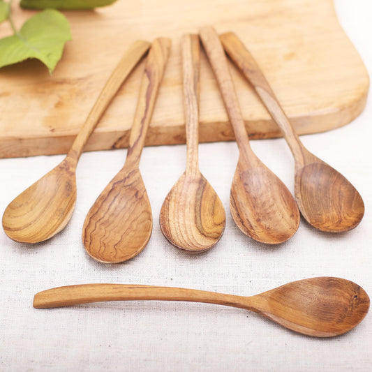 Warm Memory Handcrafted Teak Wood Spoons from Bali (Set of 6)