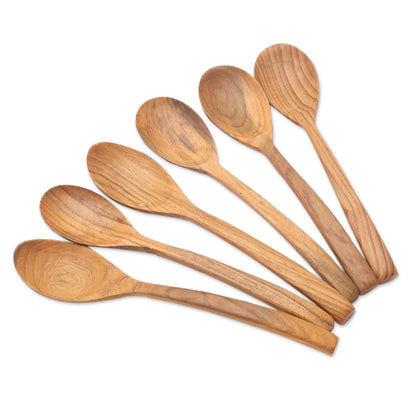 Warm Memory Handcrafted Teak Wood Spoons from Bali (Set of 6)