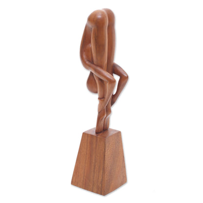 Yoga Expert Hand-Carved Yoga-Themed Suar Wood Sculpture from Bali