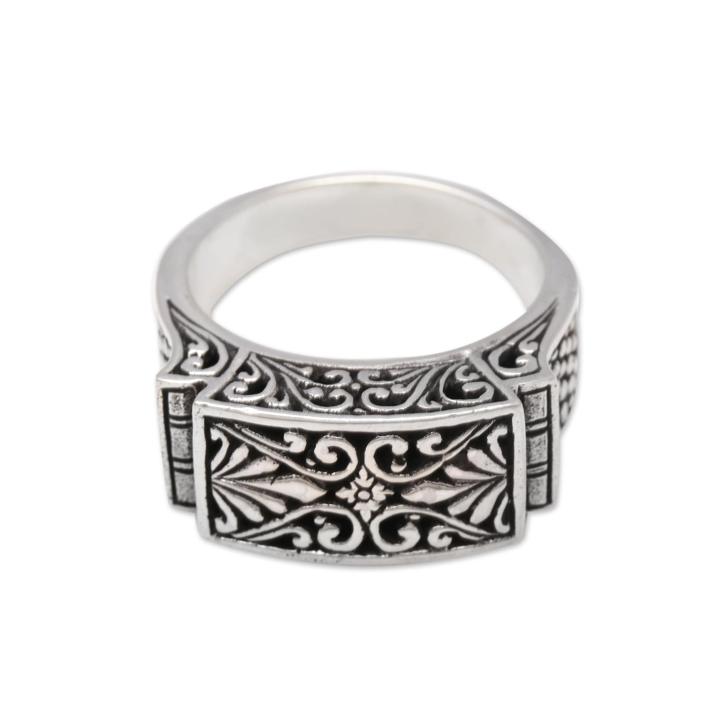 Extraordinary Vines Vine Pattern Sterling Silver Signet Ring Crafted in Bali