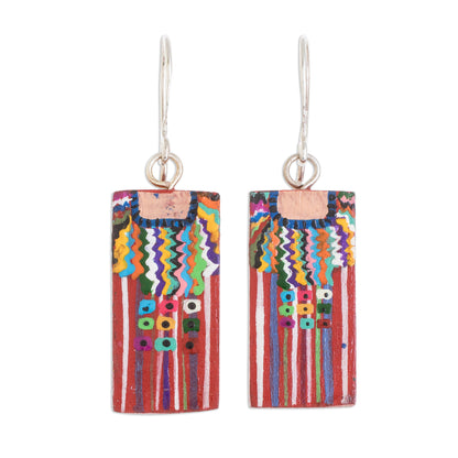 San Juan La Laguna Cultural Hand-Painted Wood Dangle Earrings from Guatemala