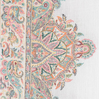 Mughal Fresco Modal Woven Shawl White with Multicolored Motifs