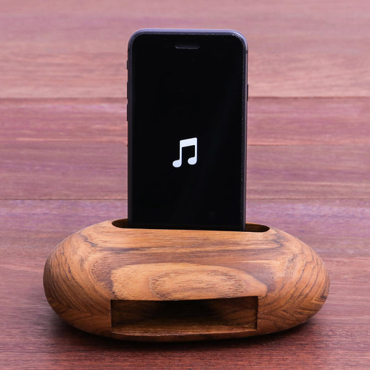 Rock Out Egg-Shaped Teak Wood Phone Speaker from Thailand