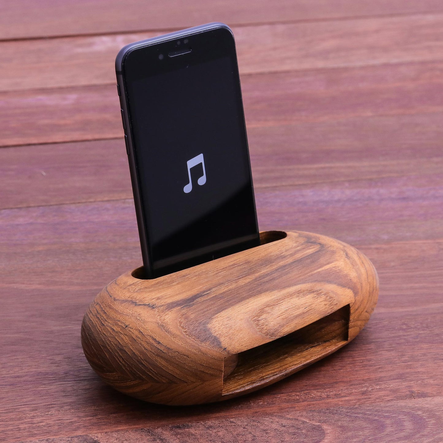 Rock Out Egg-Shaped Teak Wood Phone Speaker from Thailand