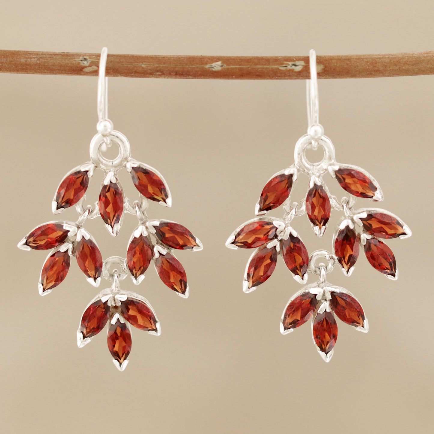 Glittering Autumn Marquise Garnet Dangle Earrings Crafted in India