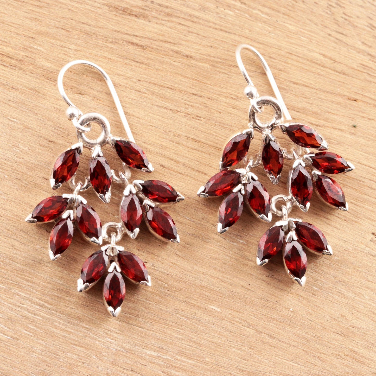 Glittering Autumn Marquise Garnet Dangle Earrings Crafted in India