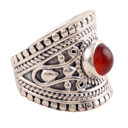 Sunset Dome Red-Orange Onyx Single-Stone Ring from India