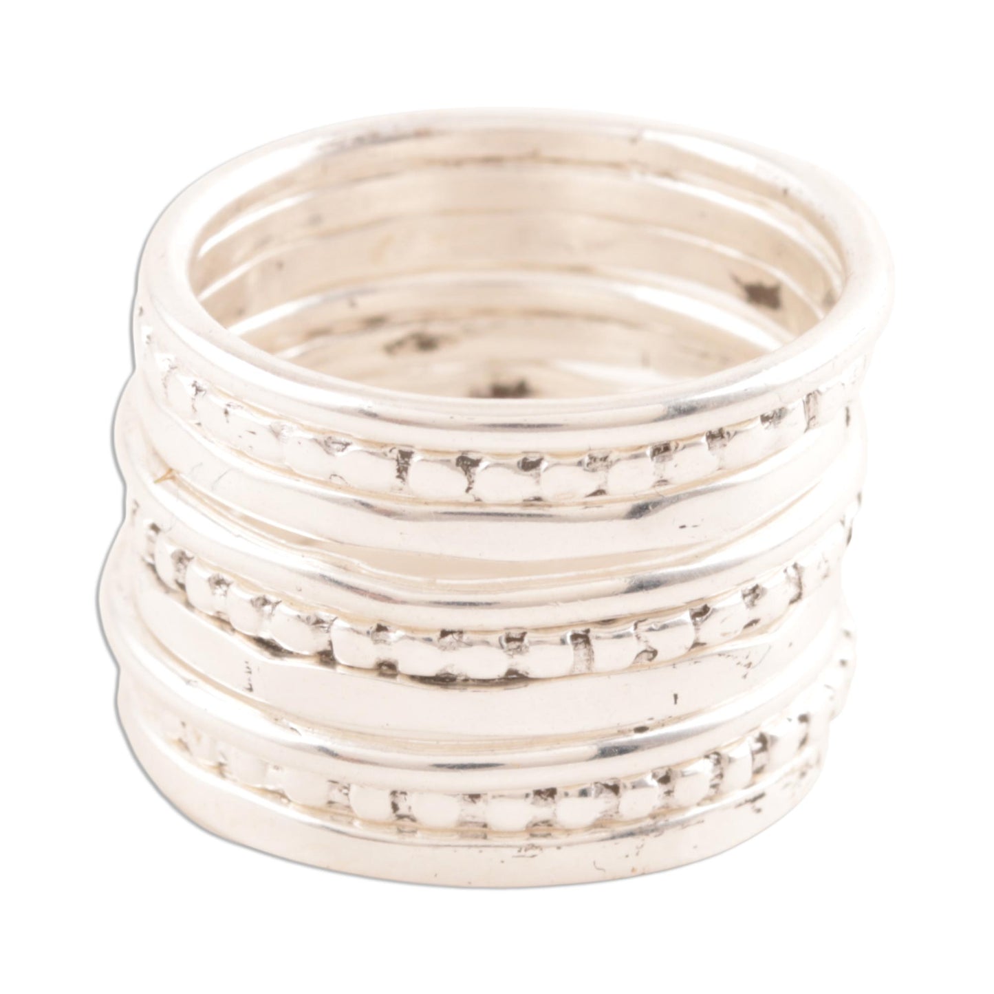 Friendship Patterns Sterling Silver Band Rings Crafted in India (Set of 9)