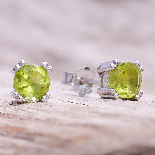 Sparkling Gems Faceted Peridot Stud Earrings from Thailand