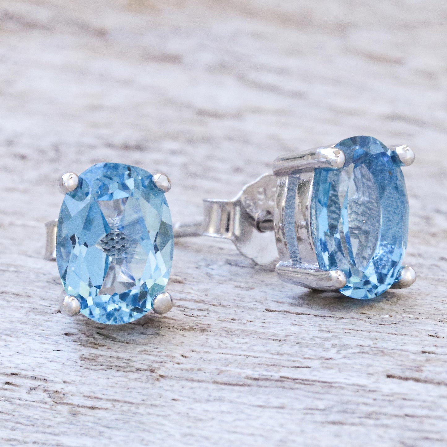 London Ovals Faceted Blue Topaz Stud Earrings from Thailand