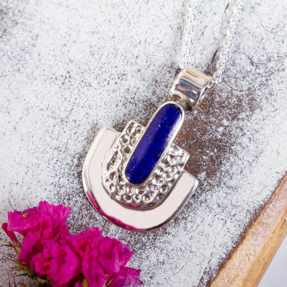 Huipil Style Taxco Lapis Lazuli Pendant Necklace from Mexico