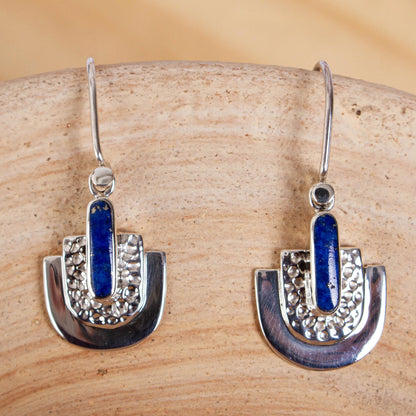 Huipil Style Taxco Lapis Lazuli Dangle Earrings from Mexico