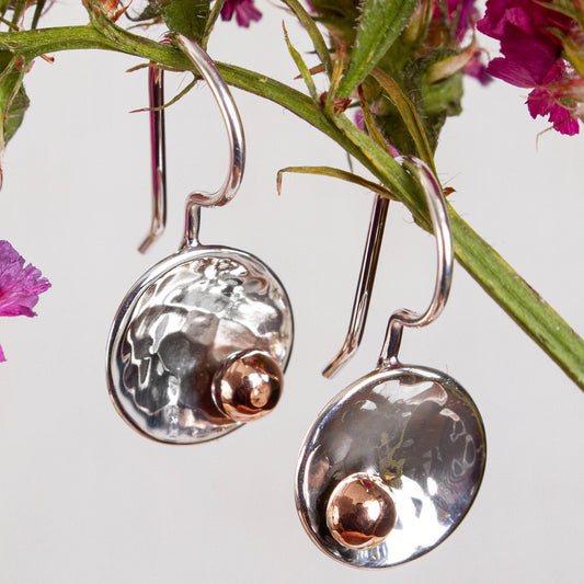 Celestial Center Abstract Taxco Sterling Silver and Copper Drop Earrings
