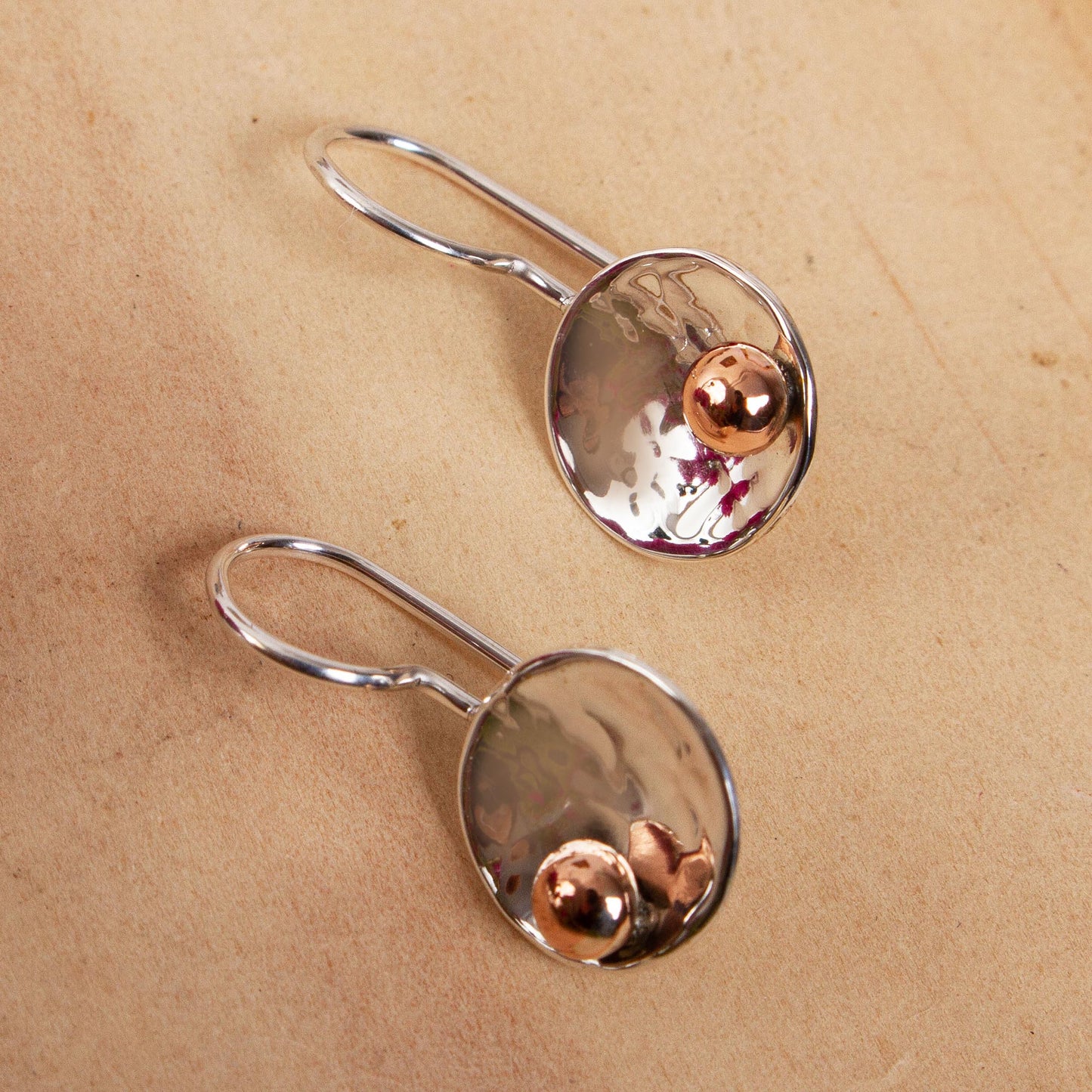 Celestial Center Abstract Taxco Sterling Silver and Copper Drop Earrings